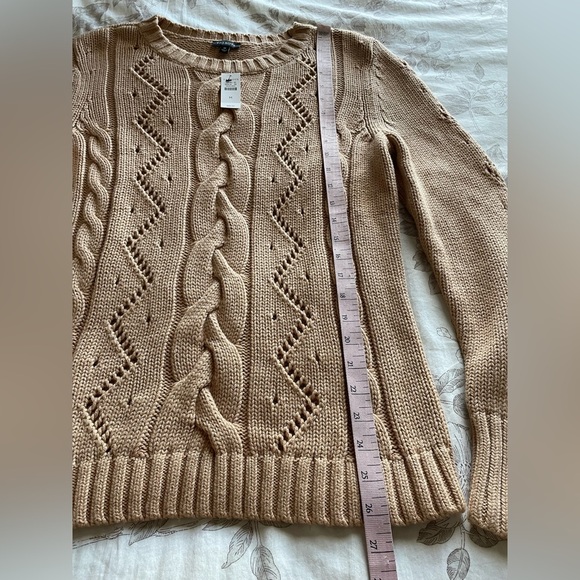 NWT Talbots Tan Brown Cotton Chunky Fisherman Cable Knit Crewneck Sweater Medium - Picture 6 of 6